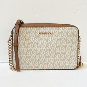 Michael Kors Jet Set Item East West Shoulder Crossbody Bag MK Vanilla/Brown